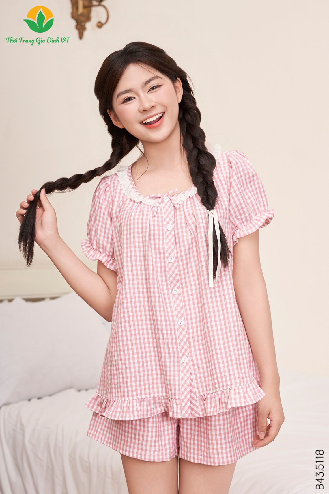 B43.5118.Bộ W QĐACT KK cổ vuông tròn kẹp ren - S - Hồng