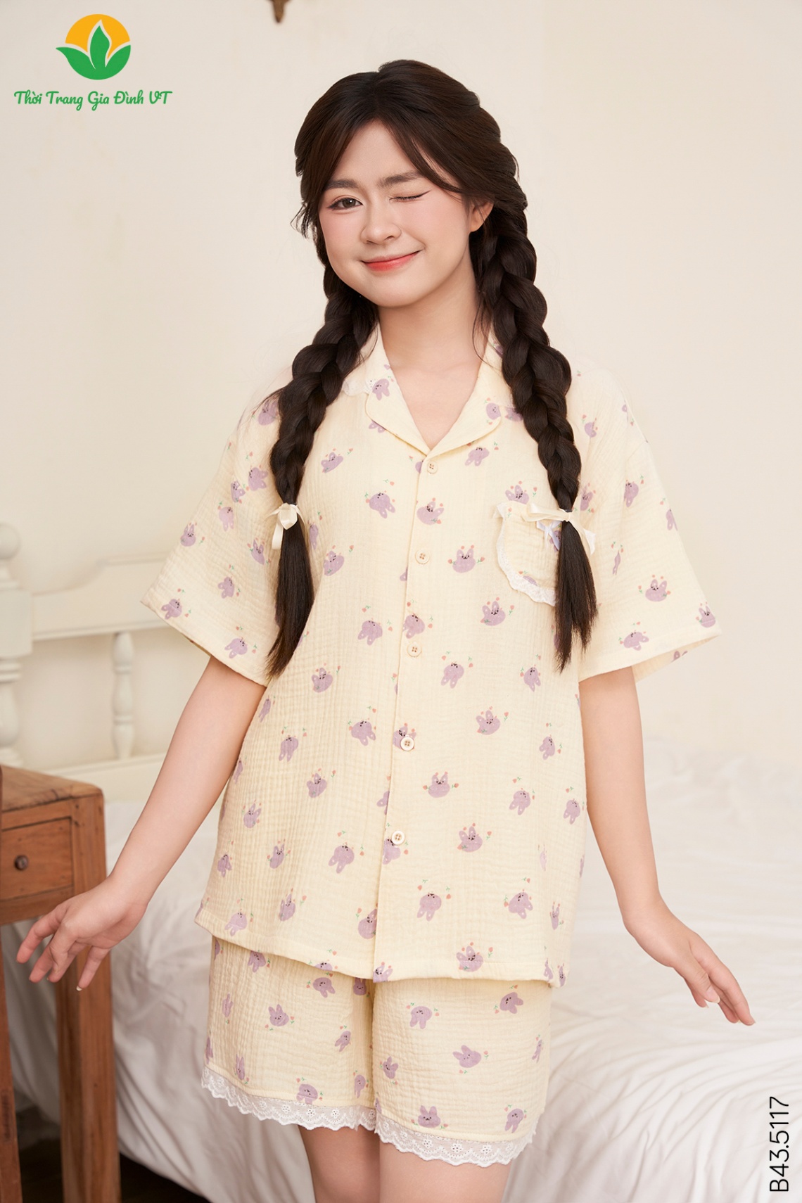 B43.5117.Bộ W QĐACT CH pijama - S - Thỏ tím