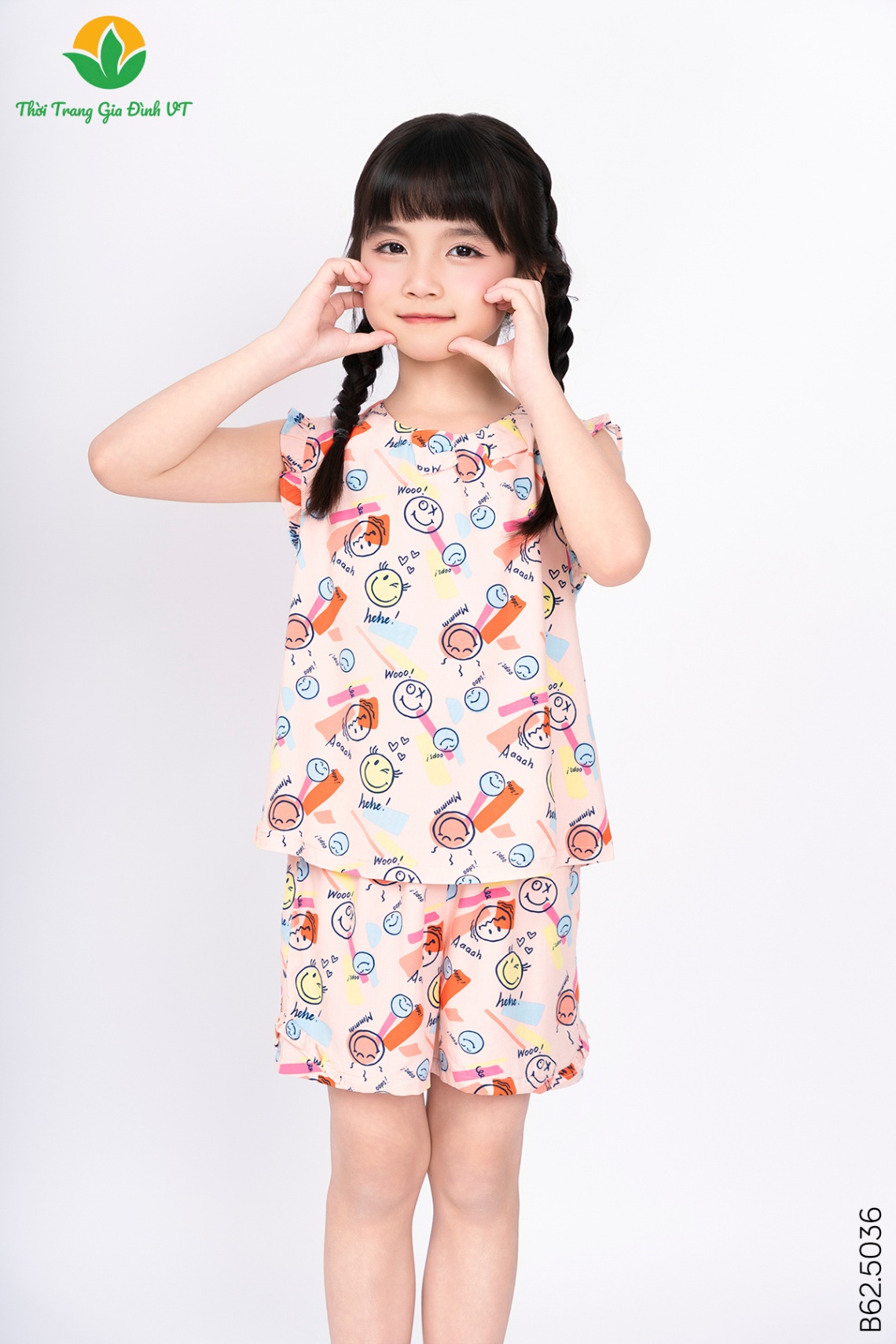 B62.5036.Bộ G QĐASN RH cổ nơ - 2-3 - Dâu nhạt