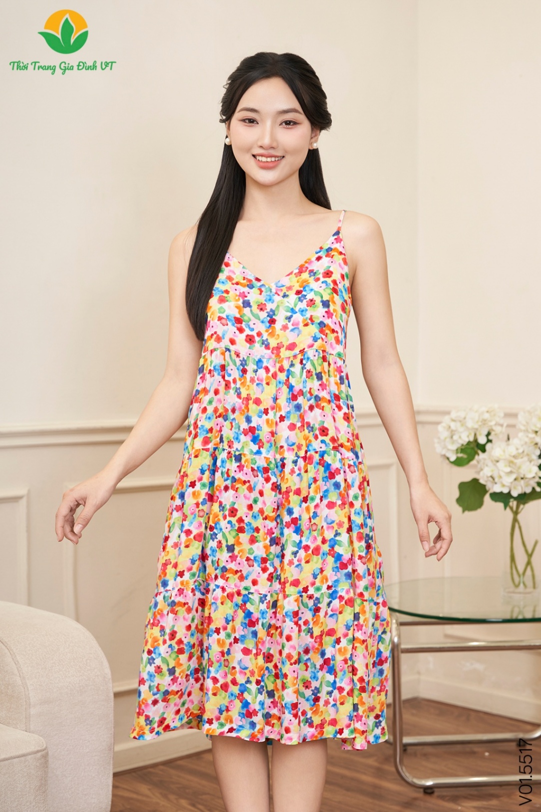 V01.5517.Váy W 2D RH - M - Hoa màu sắc