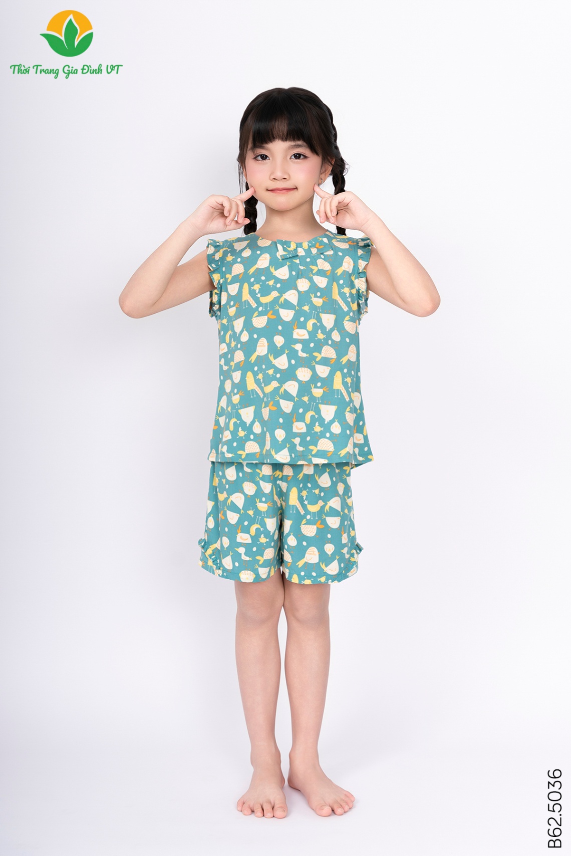 B62.5036.Bộ G QĐASN RH cổ nơ - 2-3 - Xanh