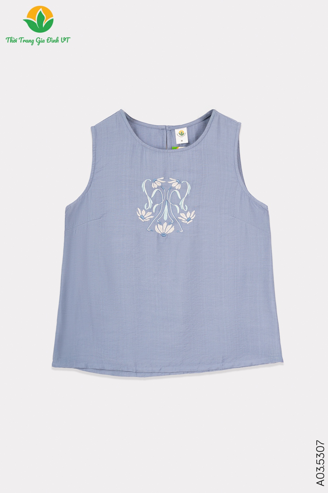 A03.5307.Áo W SN Linen màu thêu - M - Xanh xám