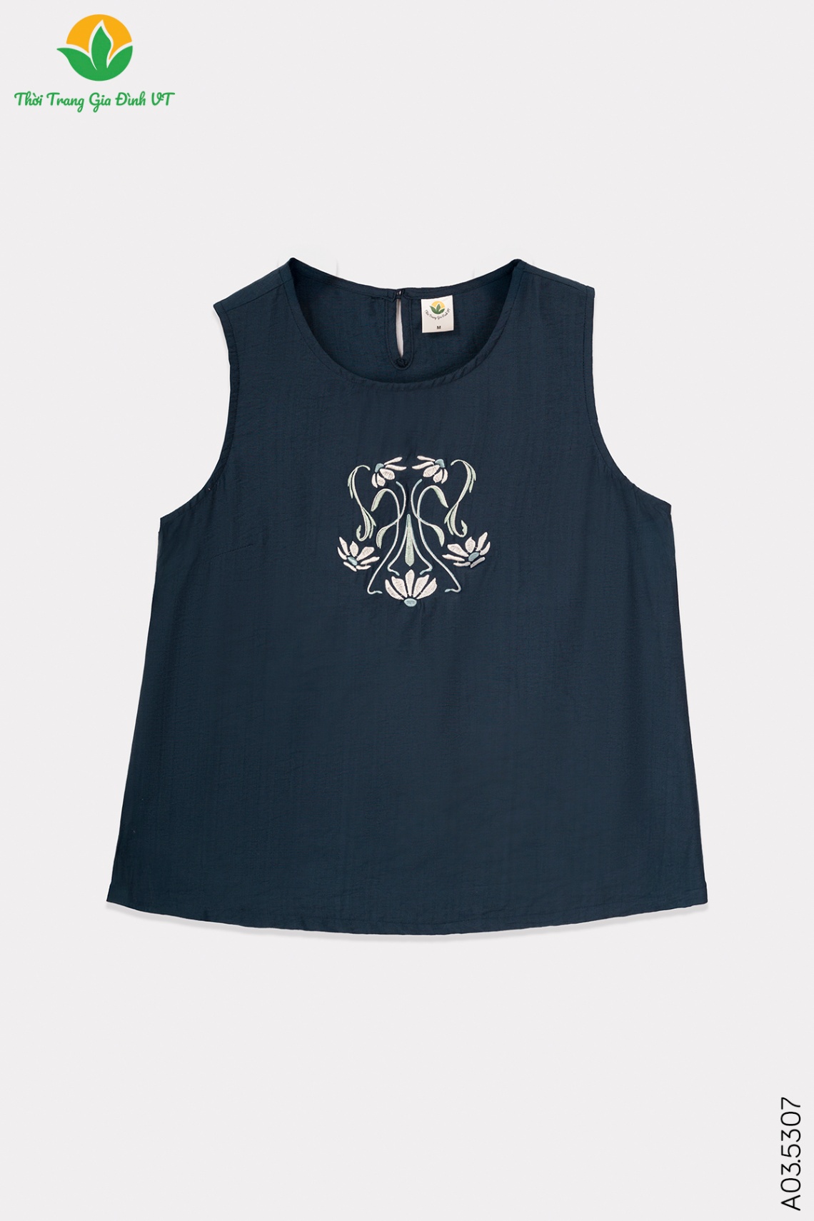 A03.5307.Áo W SN Linen màu thêu - M - Xanh Than