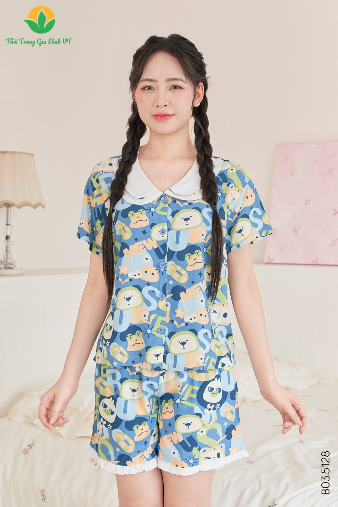 B03.5128.Bộ W QĐACT RH cổ phối - M - Xanh