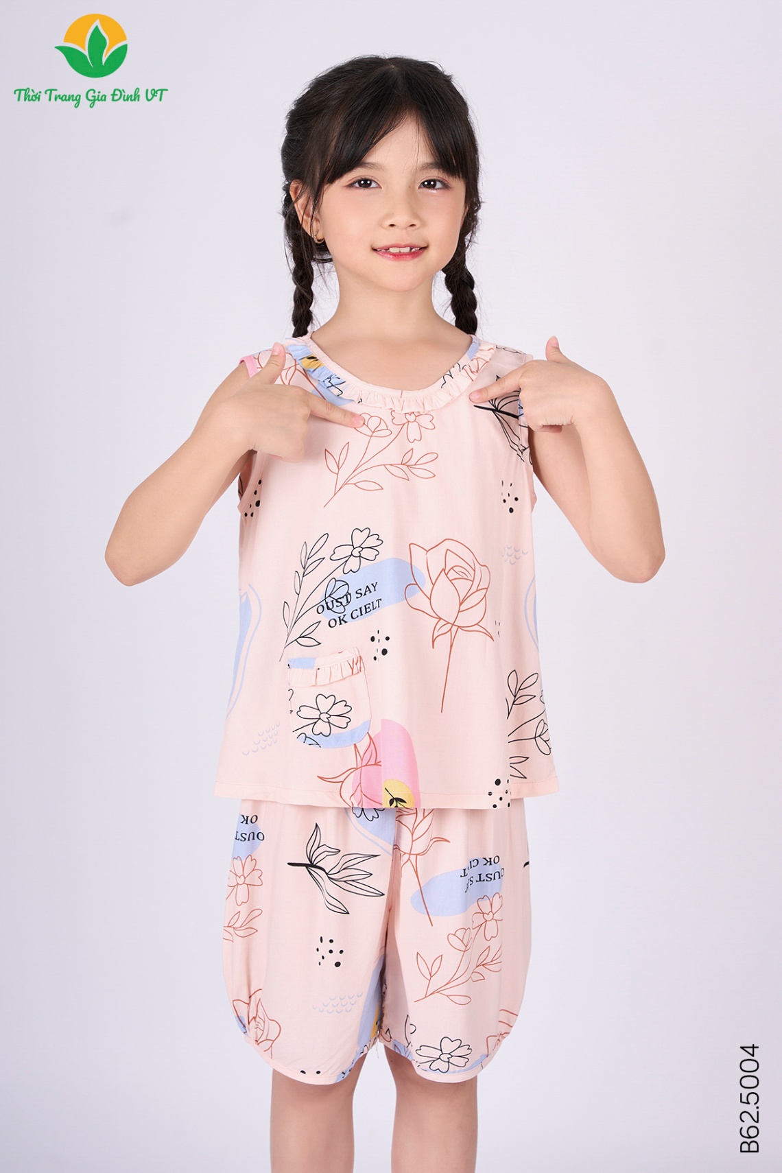 B62.5004.Bộ G QĐASN RH bèo cổ - 2-3 - Dâu nhạt