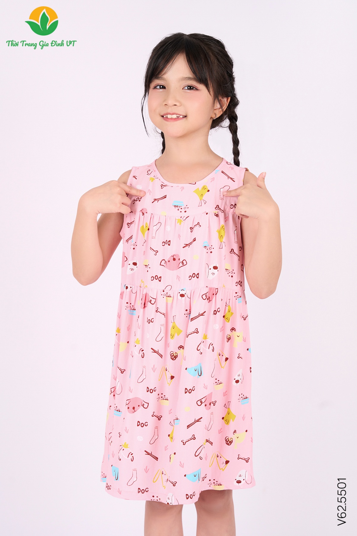 V62.5501.Váy G SN RH nhún hai tầng - 2-3 - Hồng