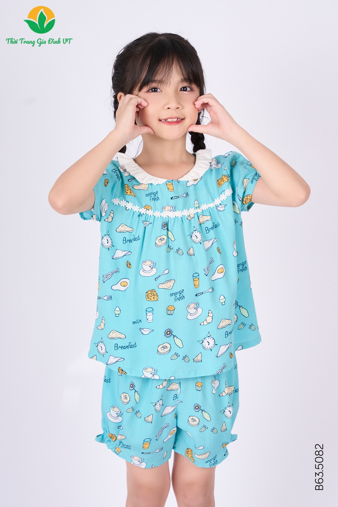 B63.5082.Bộ G QĐACT RH cổ kẹp bèo - 2-3 - Xanh Ngọc