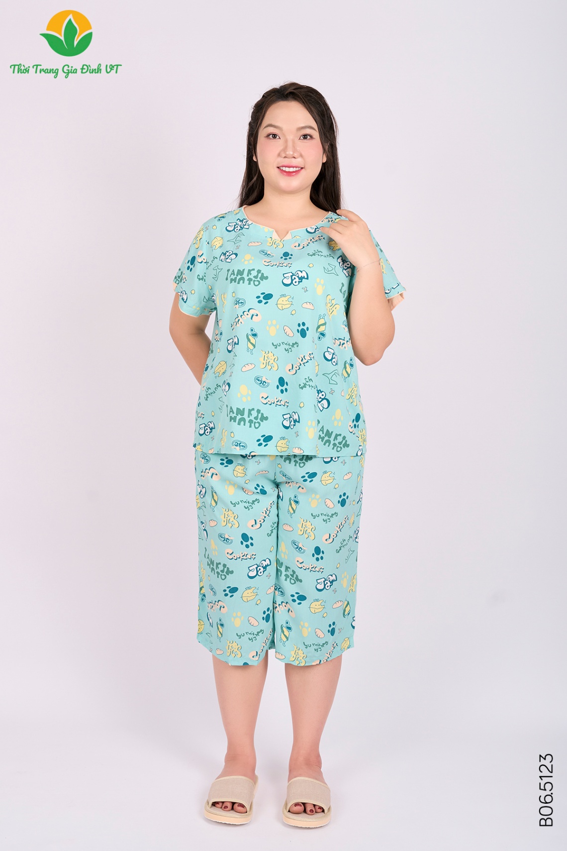 B06.5123.Bộ W QLACT RH phối đáp bổ gập bigsize - 3XL - Xanh Ngọc