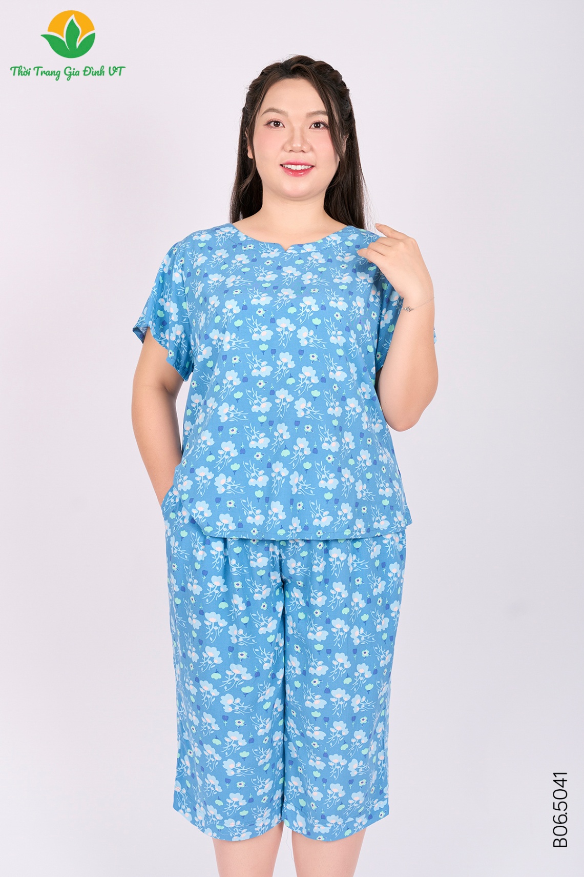 B06.5041. Bộ lanh bigsize nữ quần lửng áo cộc tay