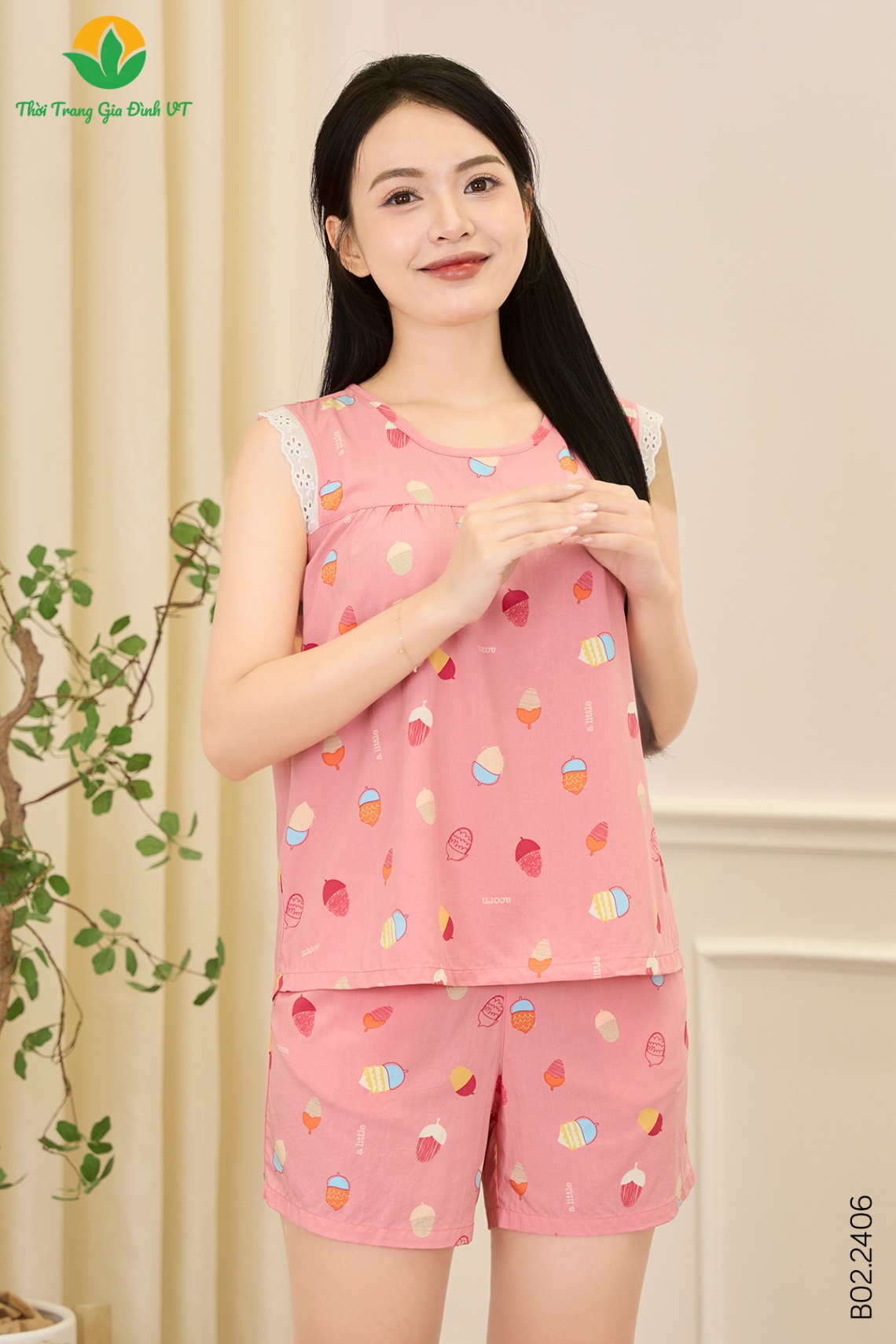 B02.2406.Bộ W QĐASN RH nhún ngực - M - Hồng