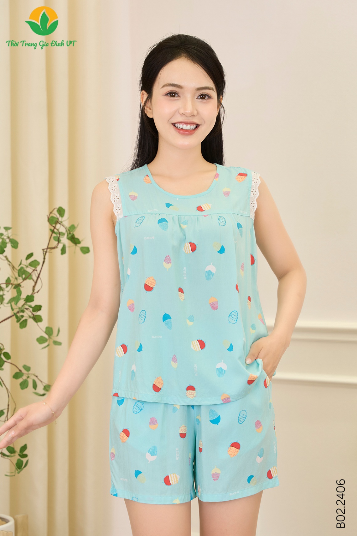 B02.2406.Bộ W QĐASN RH nhún ngực - M - Xanh dương