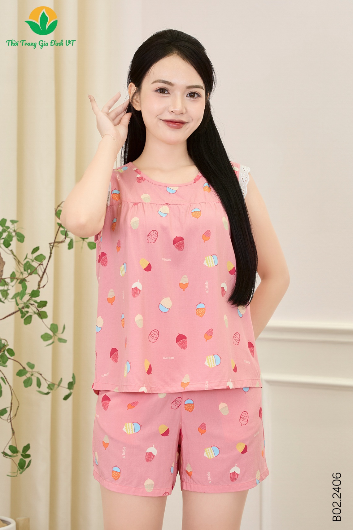 B02.2406.Bộ W QĐASN RH nhún ngực - M - Hồng