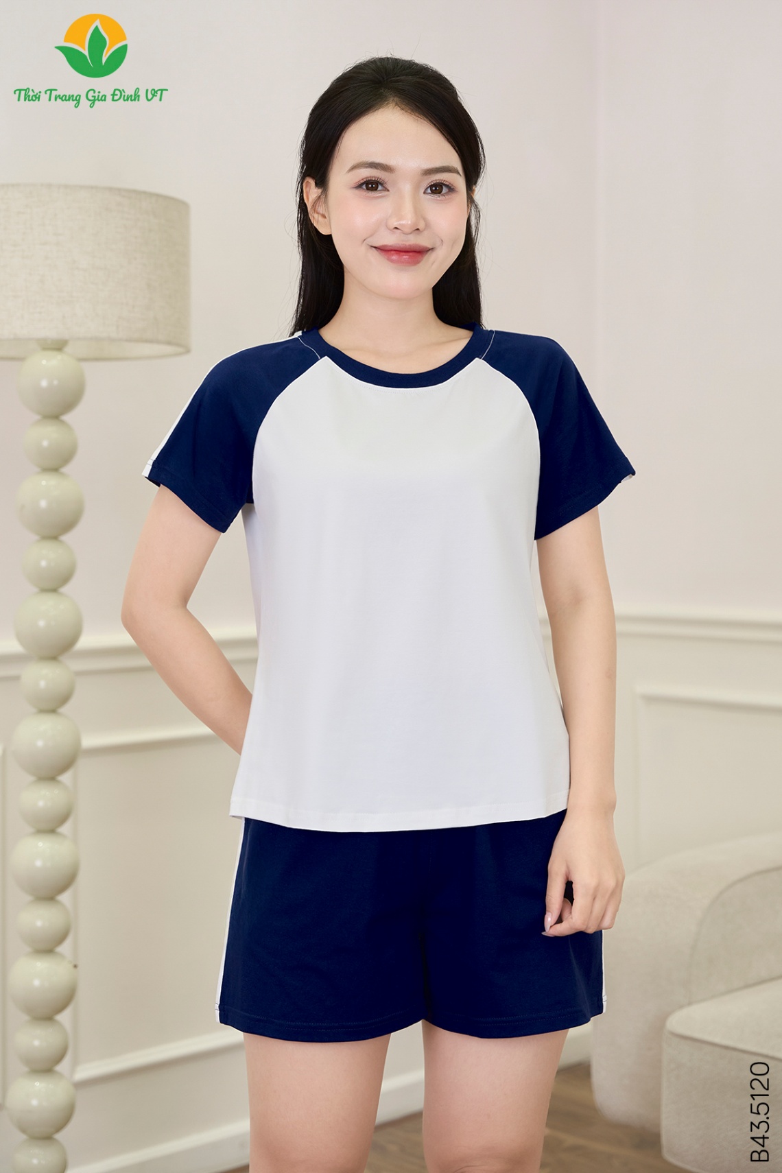 B43.5120. Bộ cotton dệt kim nữ quần đùi áo cộc tay