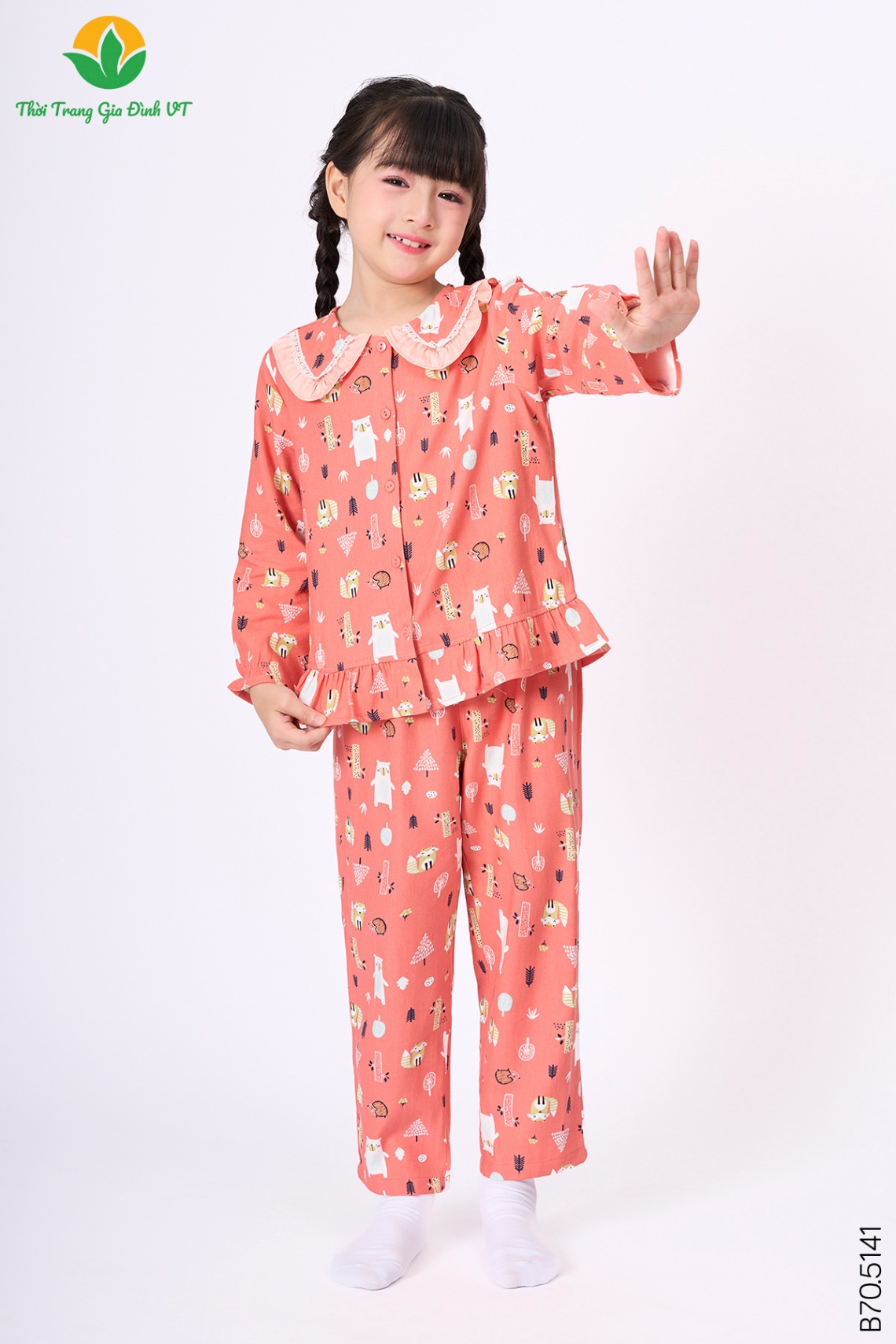 B70.5141. Bộ cotton rayon bé gái quần dài áo dài tay