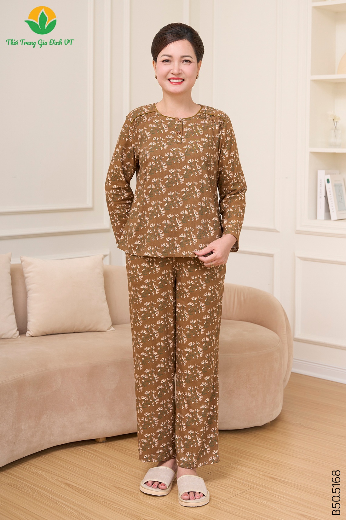 B50.5168. Bộ cotton rayon trung niên quần dài áo dài tay