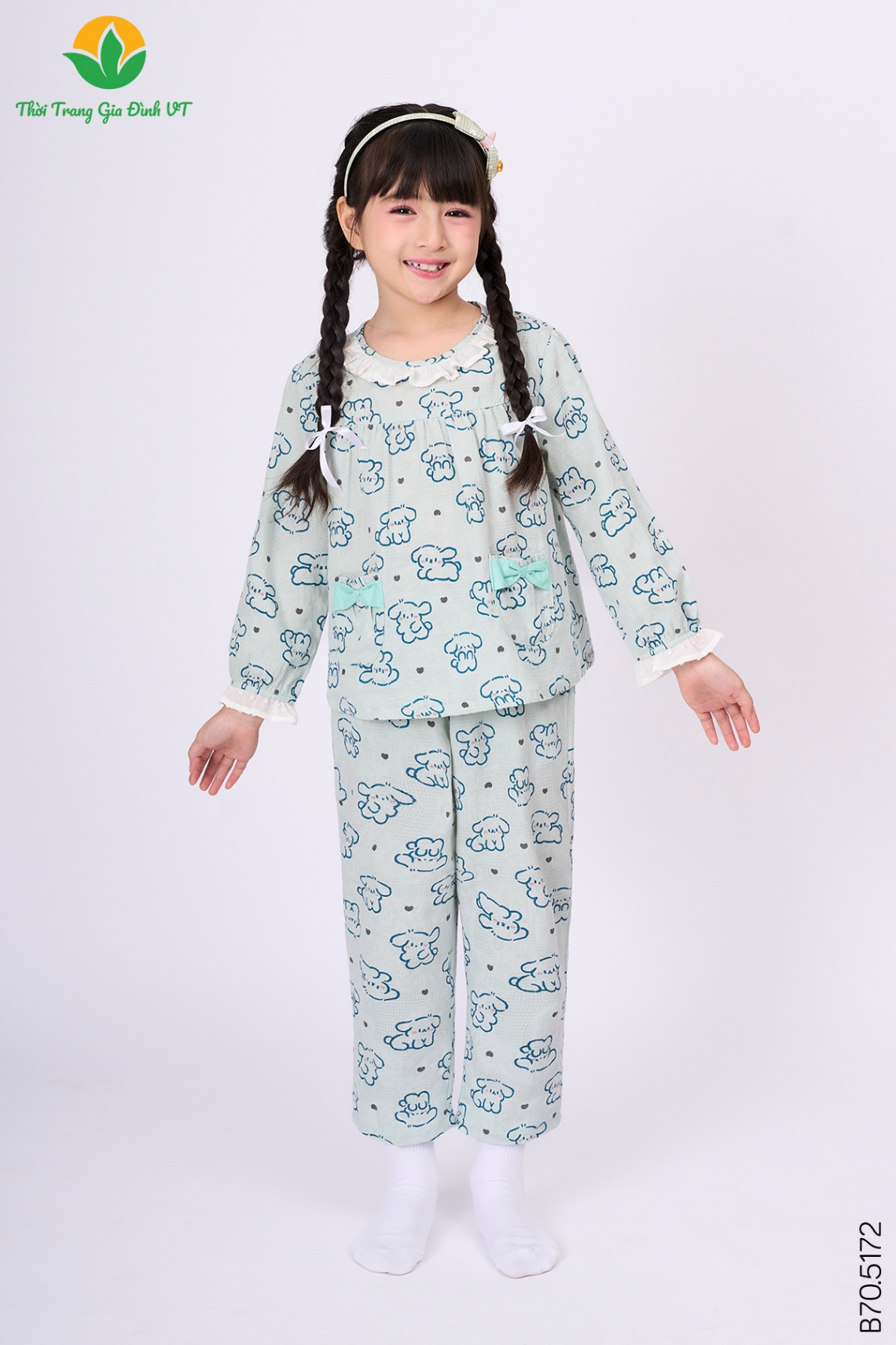 B70.5172. Bộ cotton bé gái quần dài áo dài tay