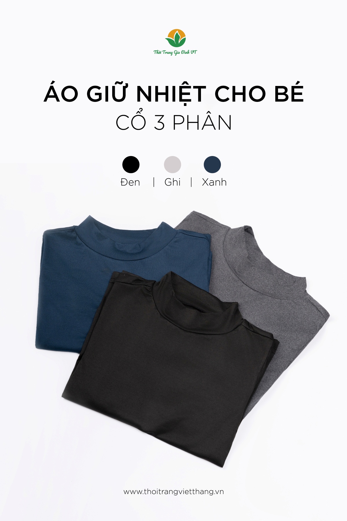 A67.2404. Áo giữ nhiệt bé trai màu dài tay cổ 3 phân