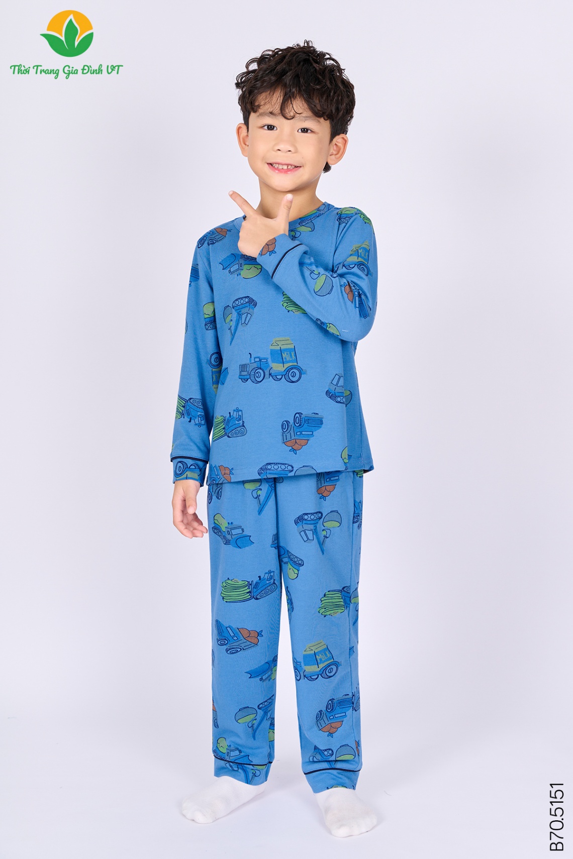 B70.5151. Bộ cotton dệt kim bé trai quần dài áo dài tay