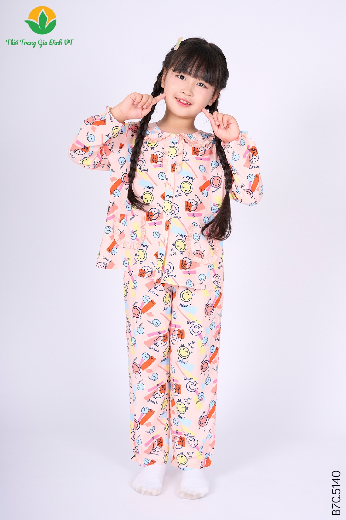 B70.5140. Bộ lanh bé gái quần dài áo dài tay