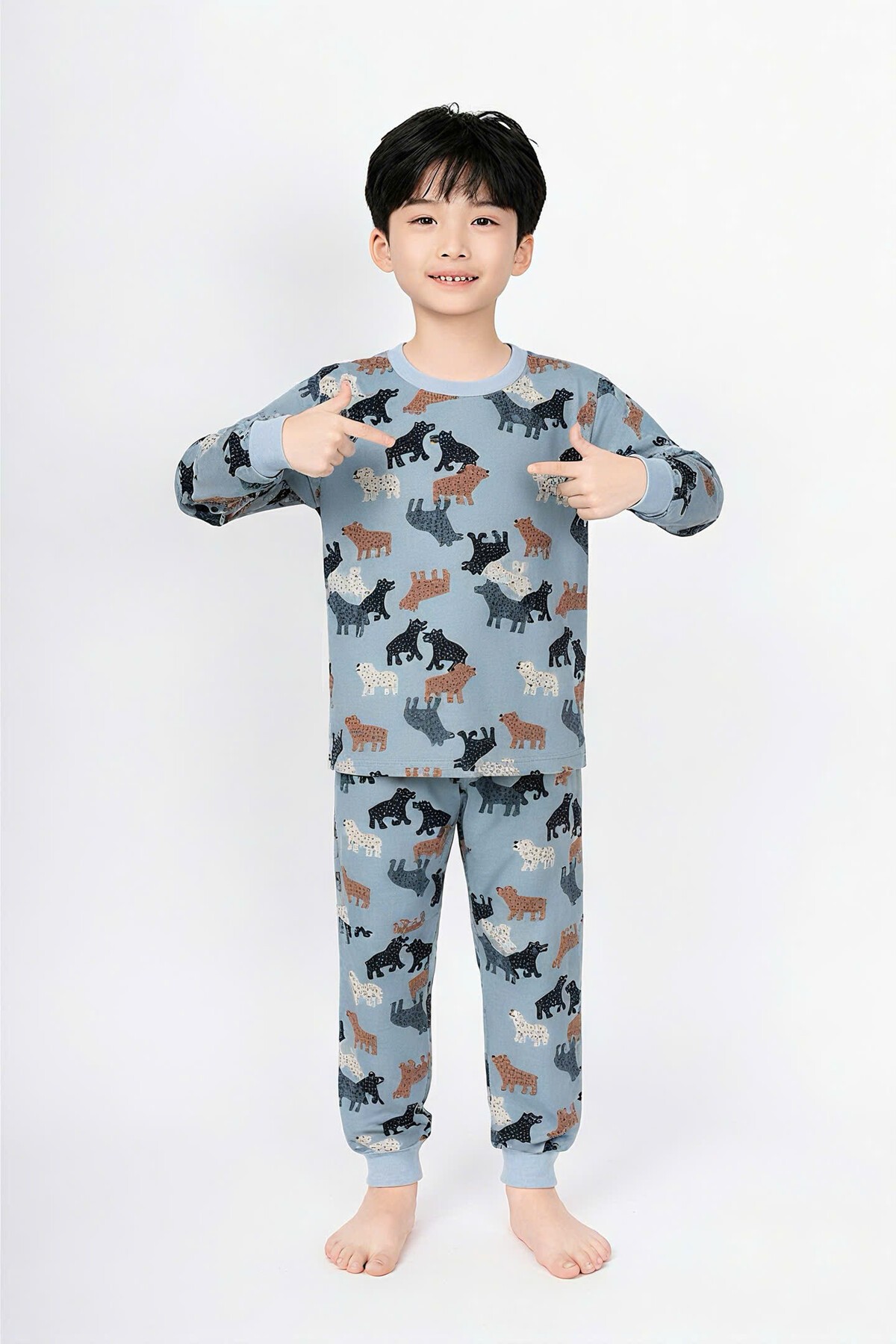 B70.2410OL.Bộ K QDADT nỉ chun gấu - 2-3 - Xanh xám