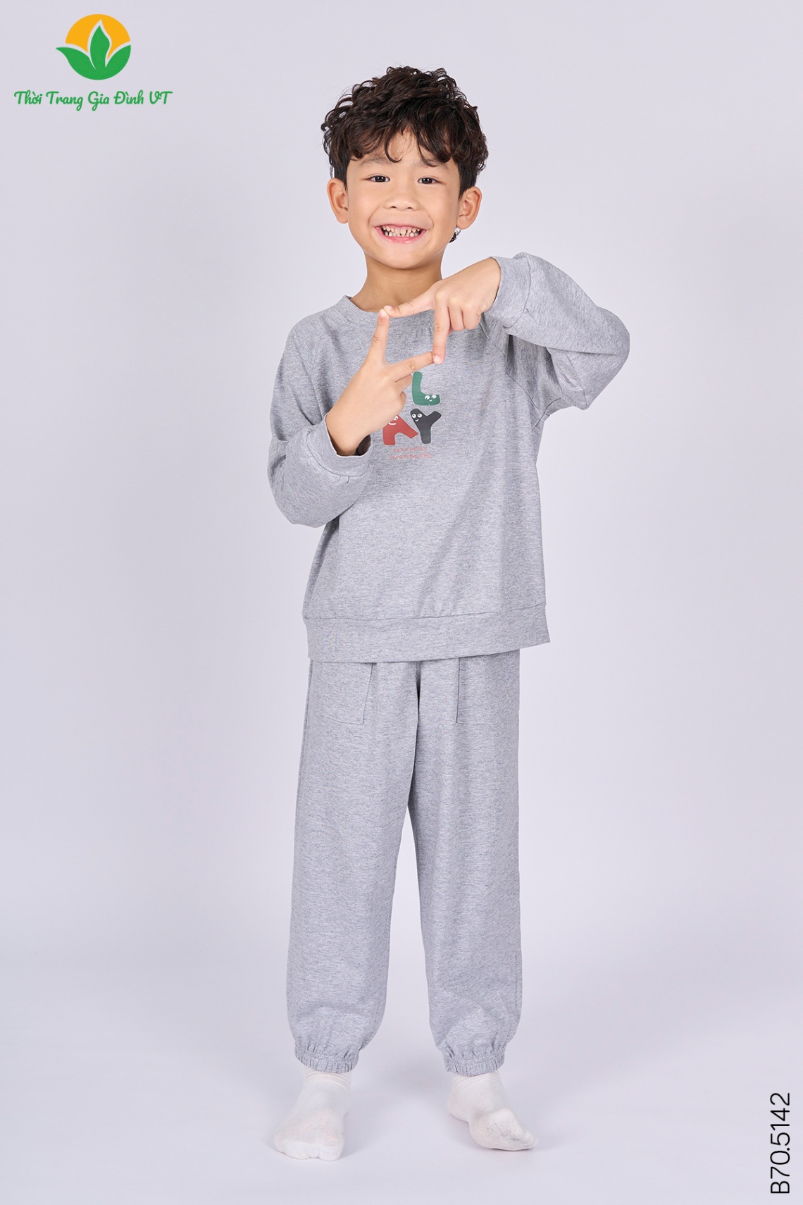 B70.5142. Bộ cotton dệt kim bé trai quần dài áo dài tay
