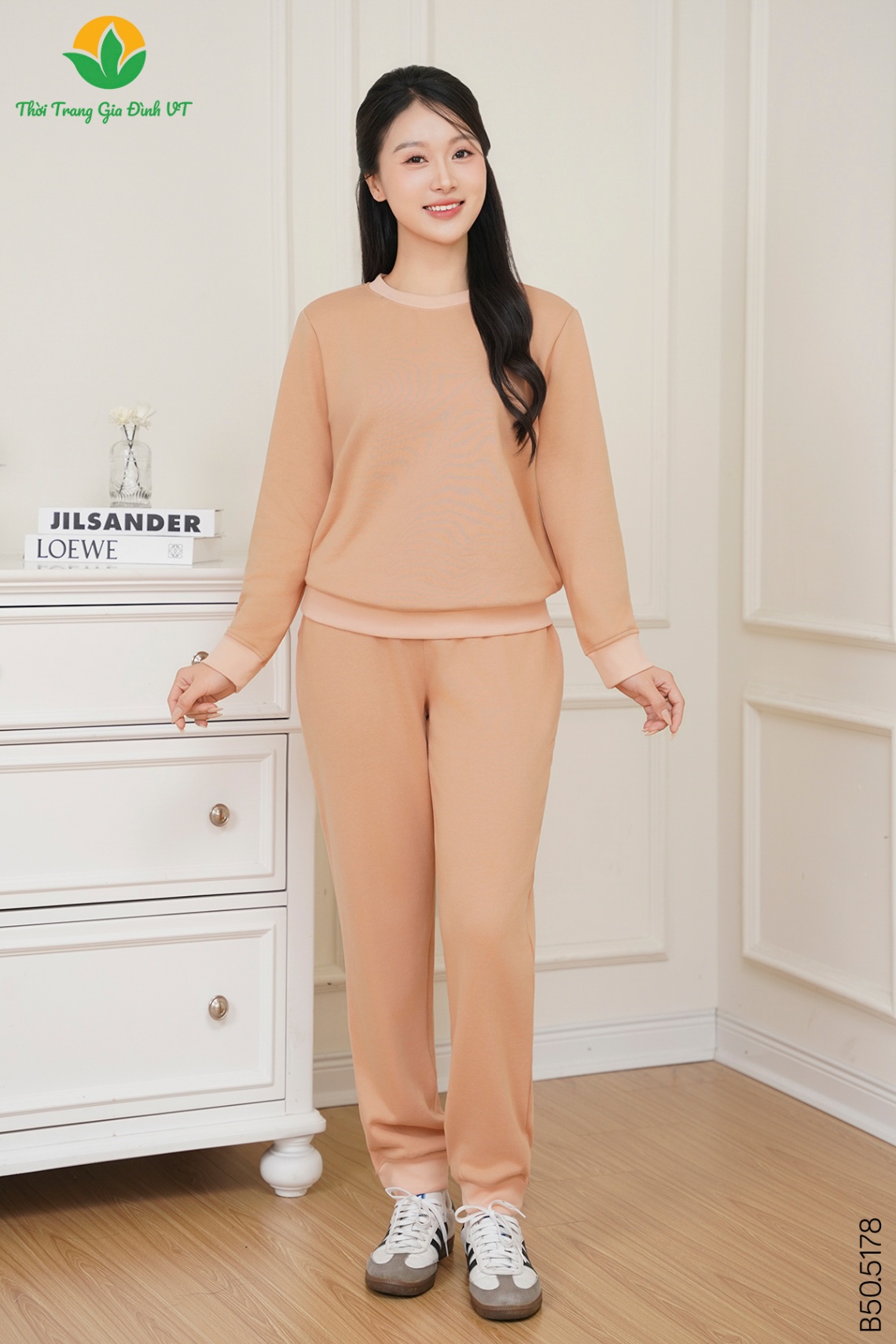 B50.5178. Bộ Đồ Nỉ Nữ Mặc Nhà Thu Đông – Quần Dài Áo Dài Tay