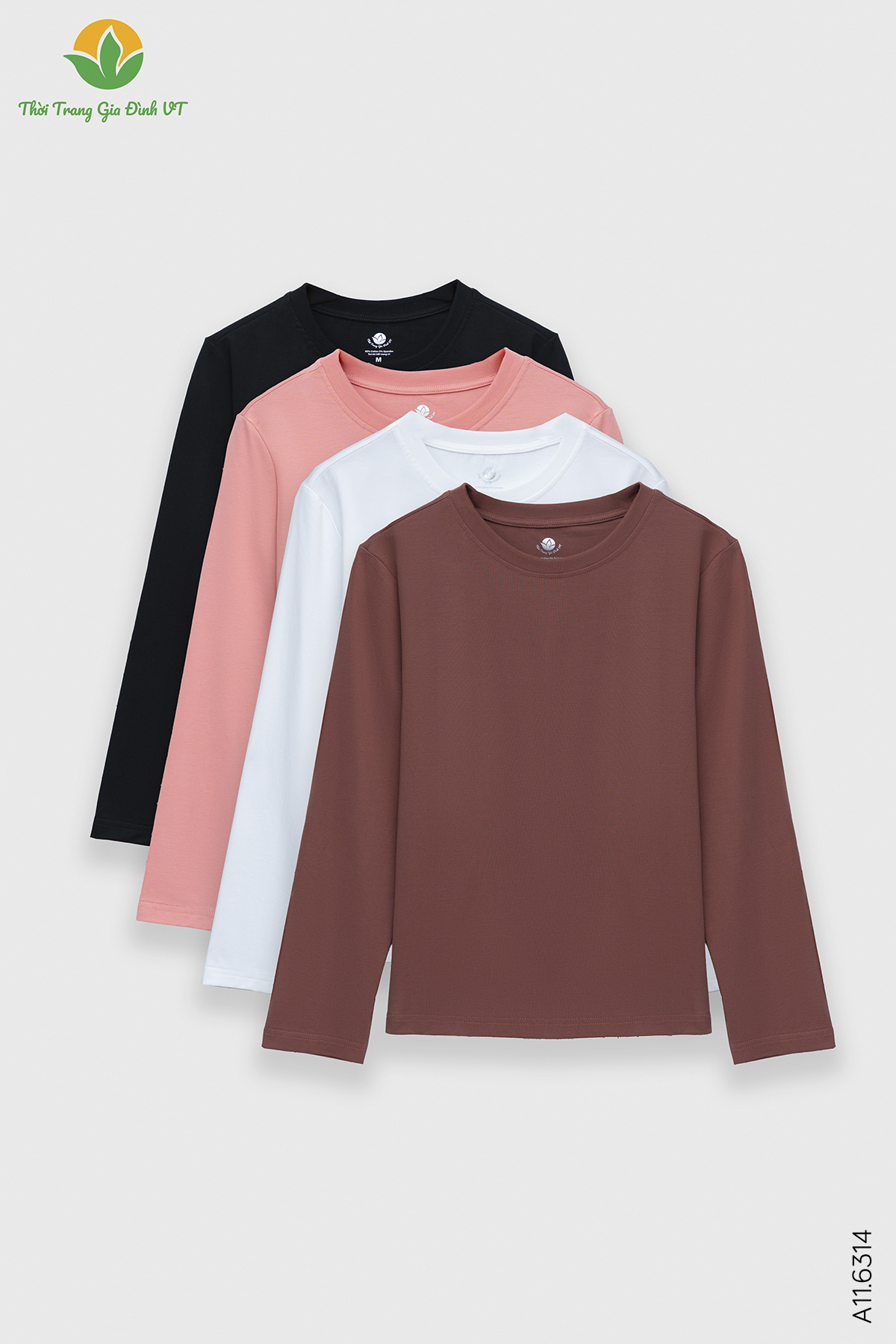 A11.6314. Áo cotton dệt kim nữ dài tay