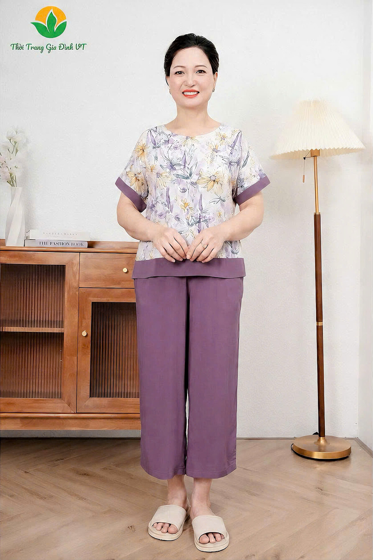B08.6069. Bộ lanh trung niên quần lửng áo cộc tay