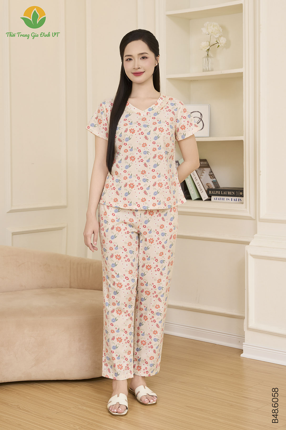 B48.6058. Bộ cotton rayon nữ quần dài áo cộc tay