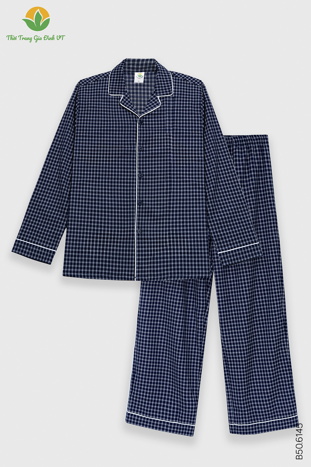 B50.6145.Bộ pijama kẻ kate nam quần dài áo dài tay