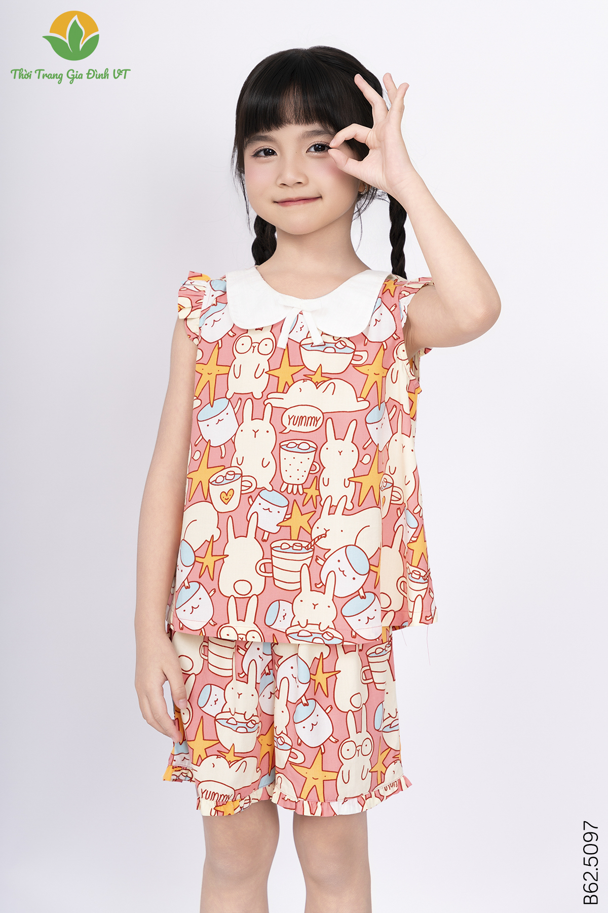 B62.5097.Bộ G QĐASN RH cổ sen phối - 2-3 - Hồng