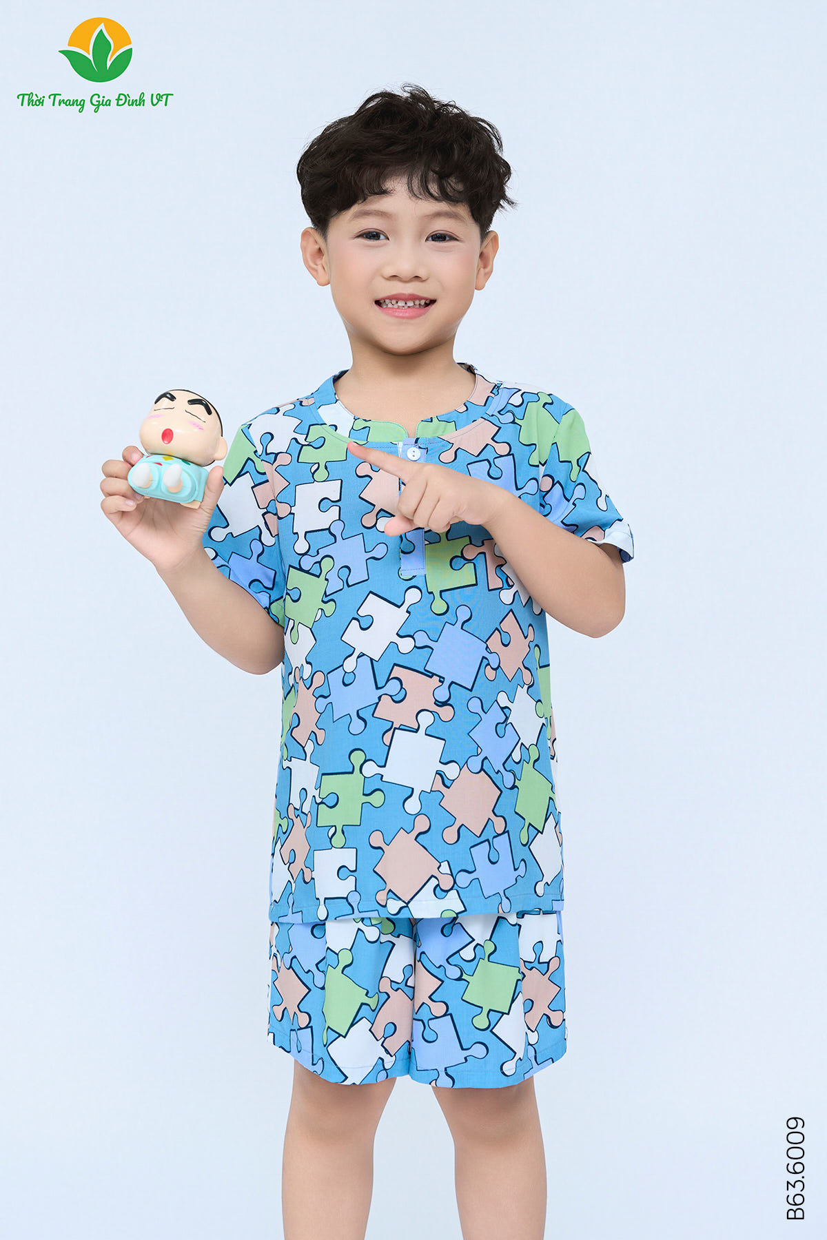 B63.6009. Bộ lanh bé trai quần đùi áo cộc tay