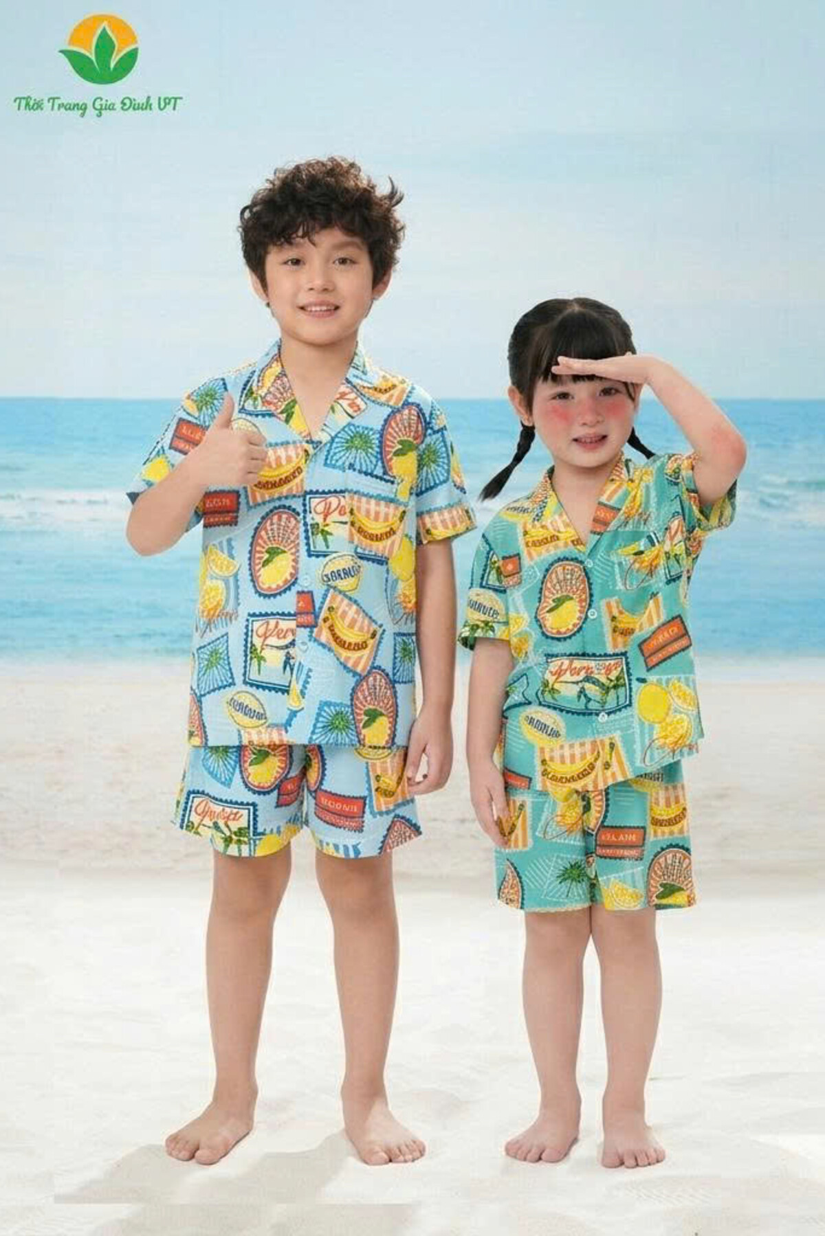 B63.6018. Bộ lanh trẻ em quần đùi áo cộc tay