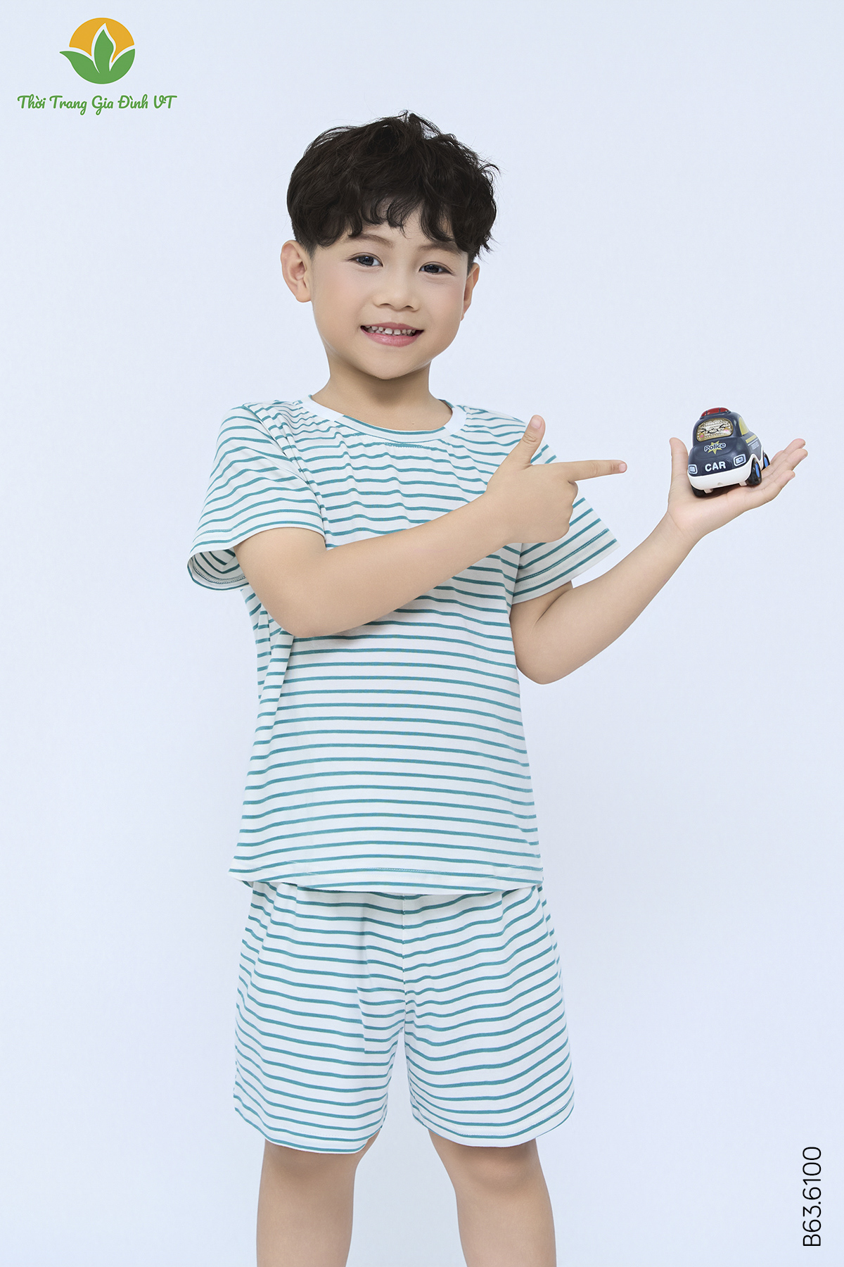 B63.6100. Bộ cotton dệt bé trai quần đùi áo cộc tay