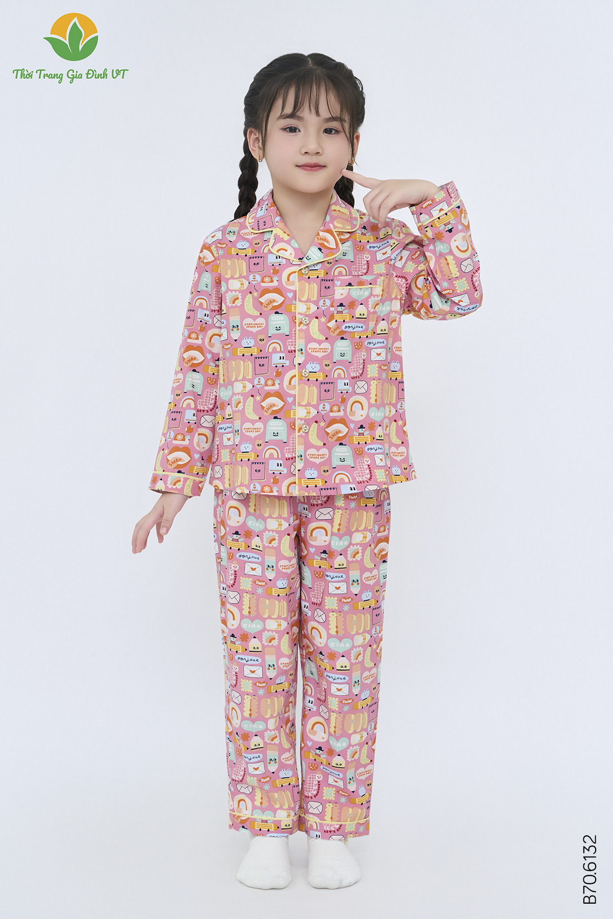 B70.6132. Bộ cotton rayon bé gái quần dài áo dài tay