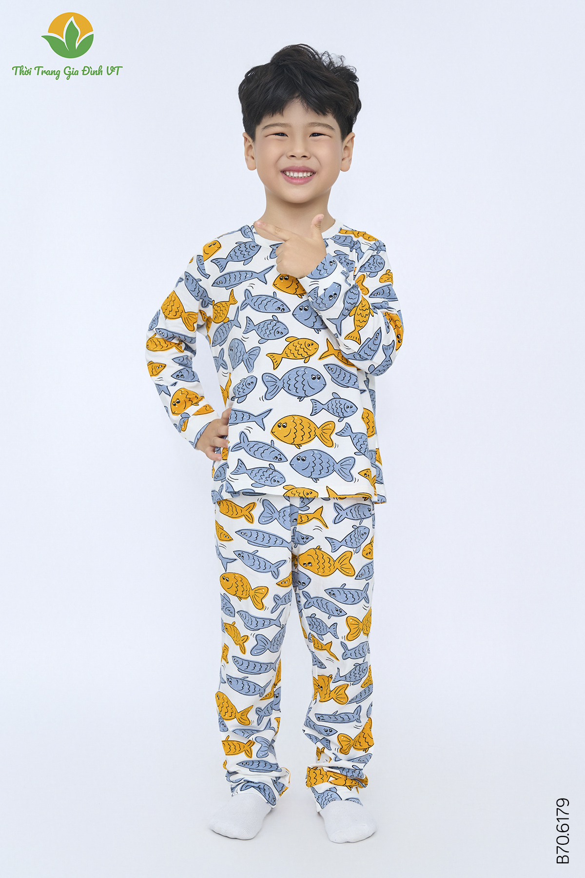 B70.6179. Bộ cotton dệt kim bé trai quần dài áo dài tay