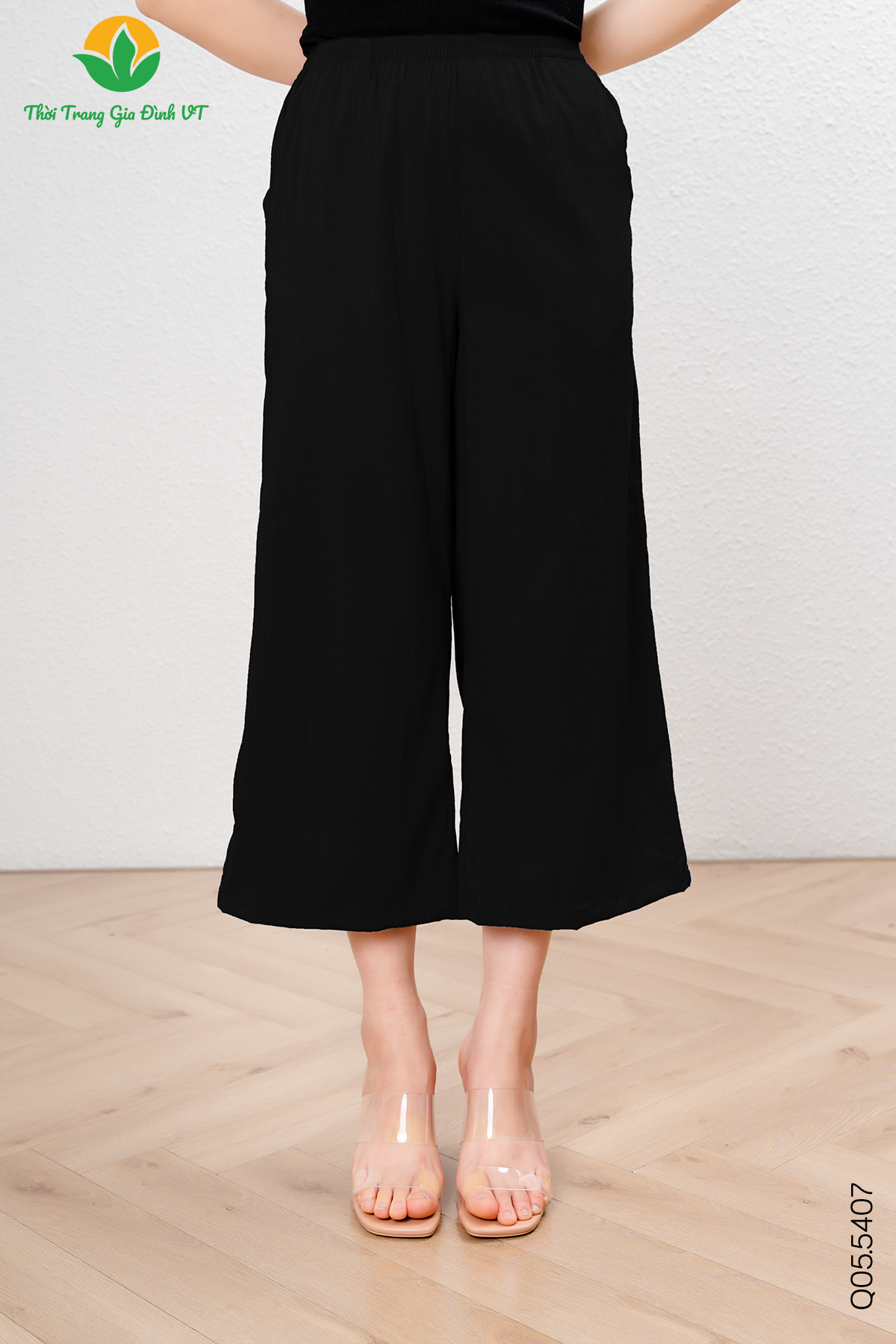 Q05.6407.Quần lửng W Linen - L - Đen