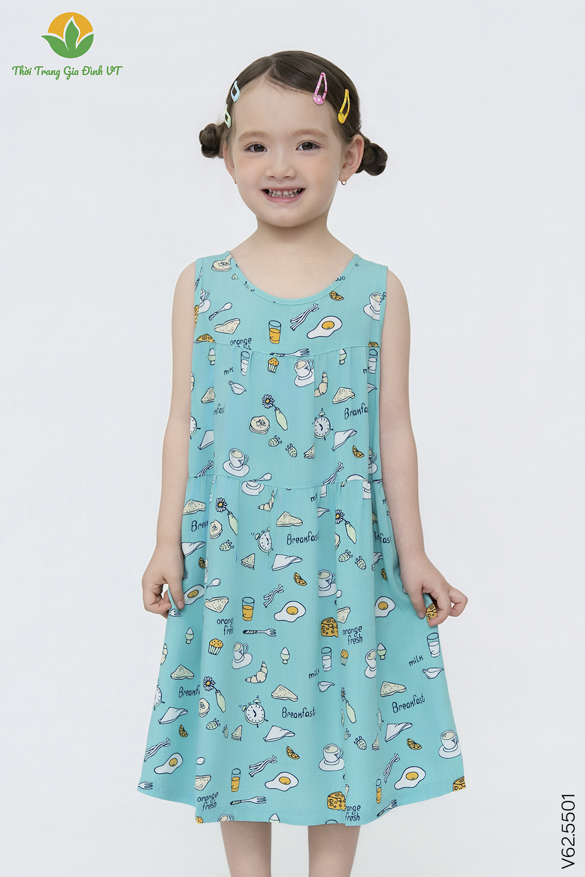 V62.5501.Váy G SN RH nhún hai tầng - 2-3 - Xanh