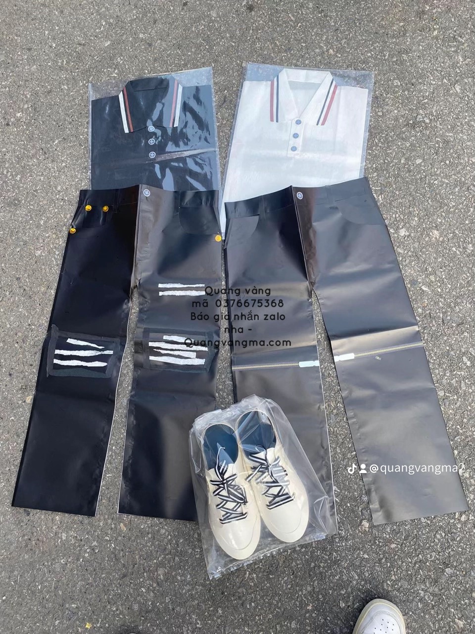 set nam rách gối quần kéo khóa áo polo