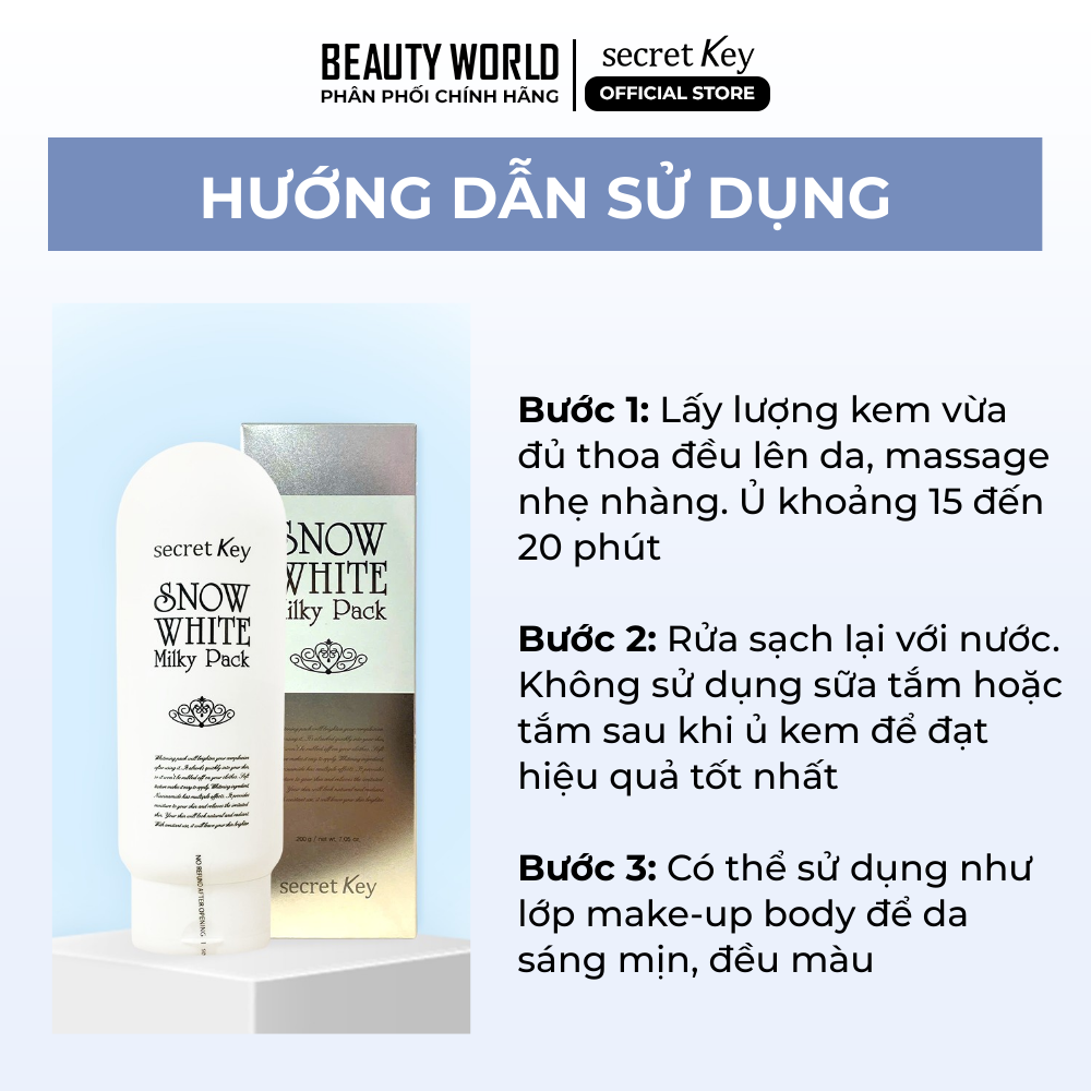 Kem Ủ Trắng Snow White Milky Pack Secret Key 200ml