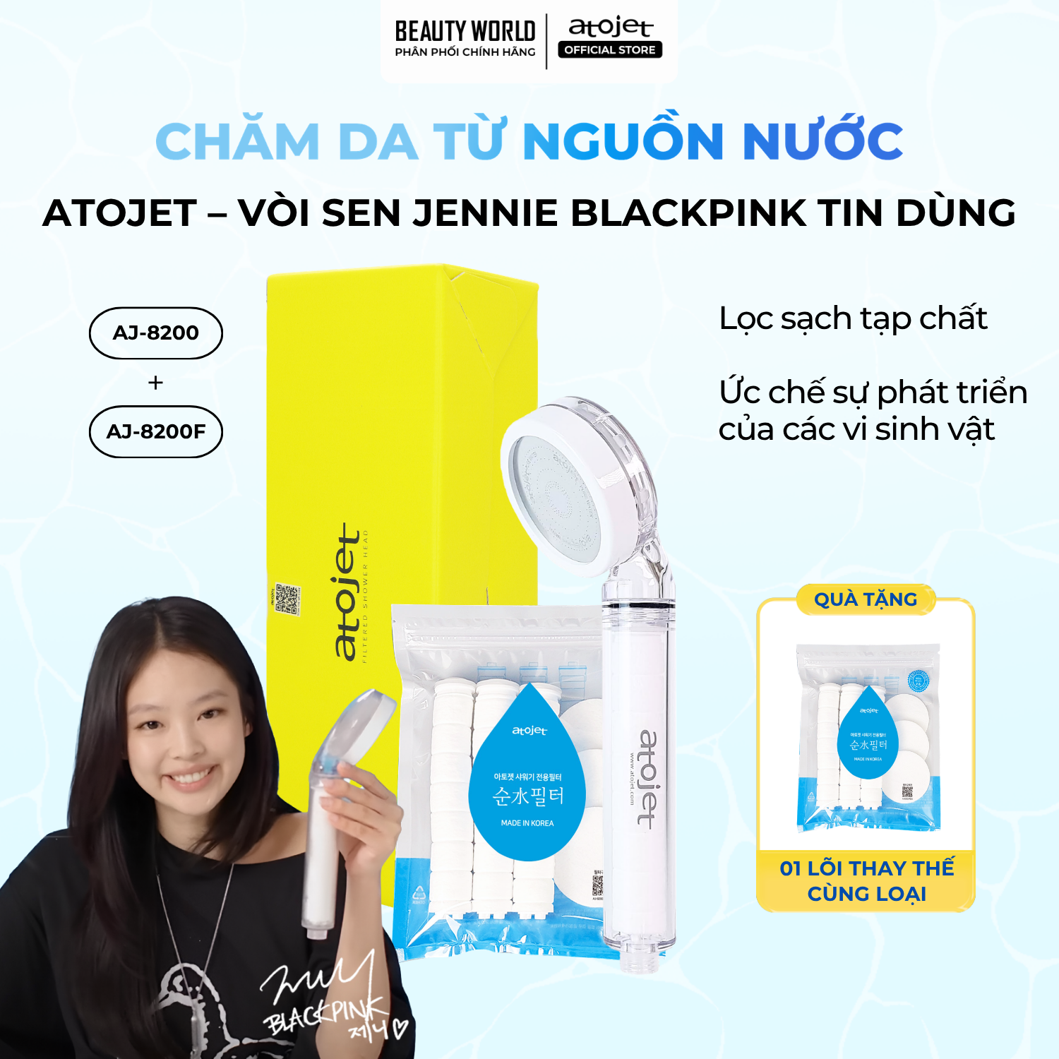 Bộ Vòi Sen Lọc Nước Atojet AJ-8200 Kèm Bộ 6 Lọc Thay Thế AJ-8200F