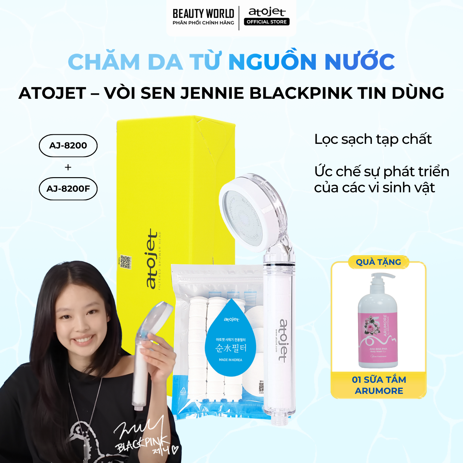 Bộ Vòi Sen Lọc Nước Atojet AJ-8200 Kèm Bộ 6 Lọc Thay Thế AJ-8200F