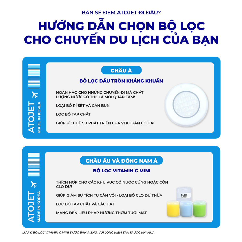 Bộ Vòi Sen Mini Du Lịch Atojet Kèm Túi 7 Lõi Lọc Thay Thể