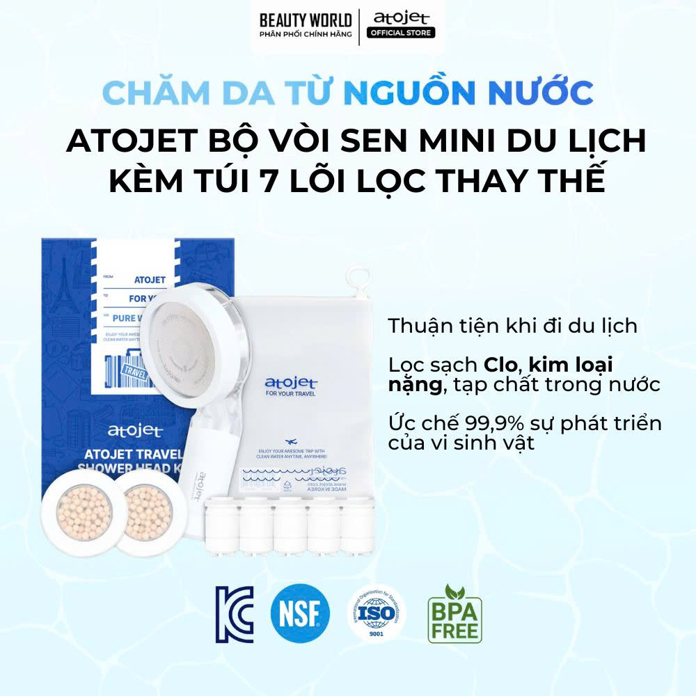 Bộ Vòi Sen Mini Du Lịch Atojet Kèm Túi 7 Lõi Lọc Thay Thể