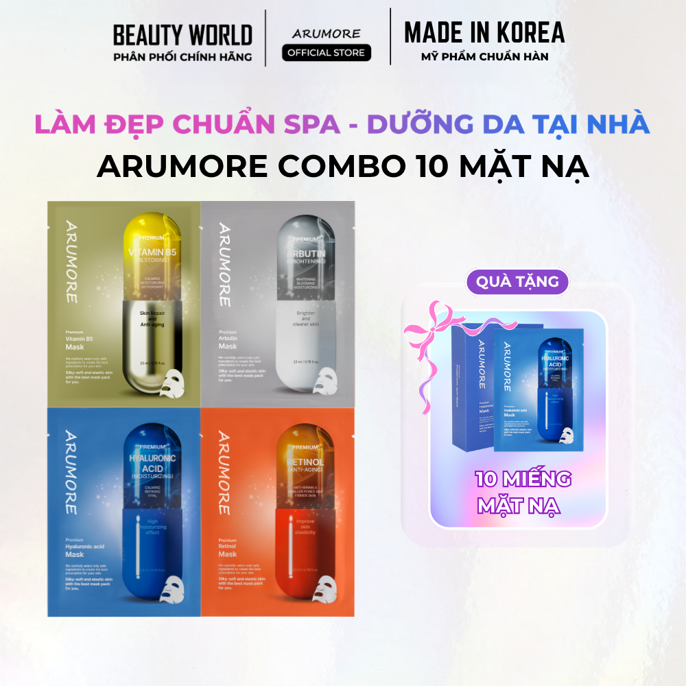Combo 10 Mặt Nạ Mix Arumore Premium Dưỡng Ẩm Làm Sáng Làm Dịu Da 23ml