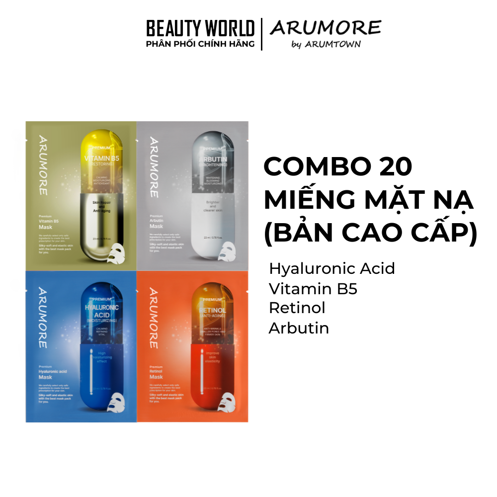Combo 20 Mặt Nạ Mix Arumore Premium Dưỡng Ẩm Làm Sáng Làm Dịu Da 23ml