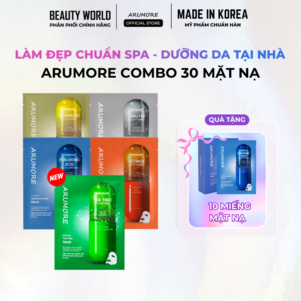 Combo 30 Mặt Nạ Mix Arumore Premium Dưỡng Ẩm Làm Sáng Làm Dịu Da 23ml