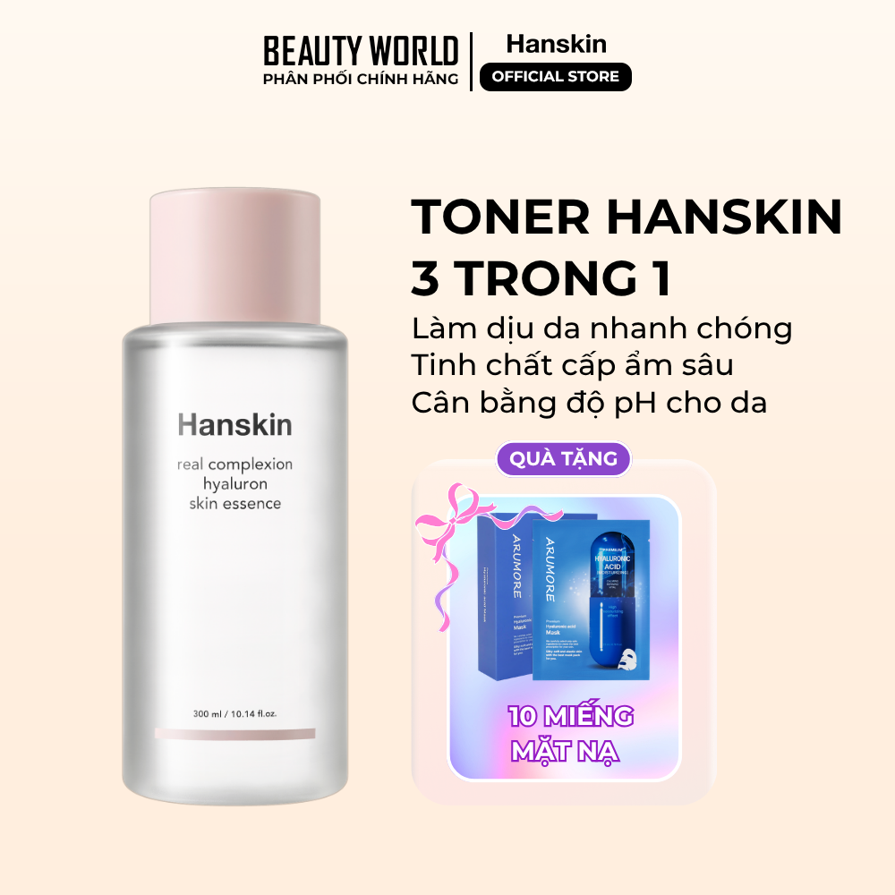Nước Hoa Hồng Dưỡng Ẩm HANSKIN REAL COMPLEXION HYALURON SKIN ESSENCE 300ml/150ml