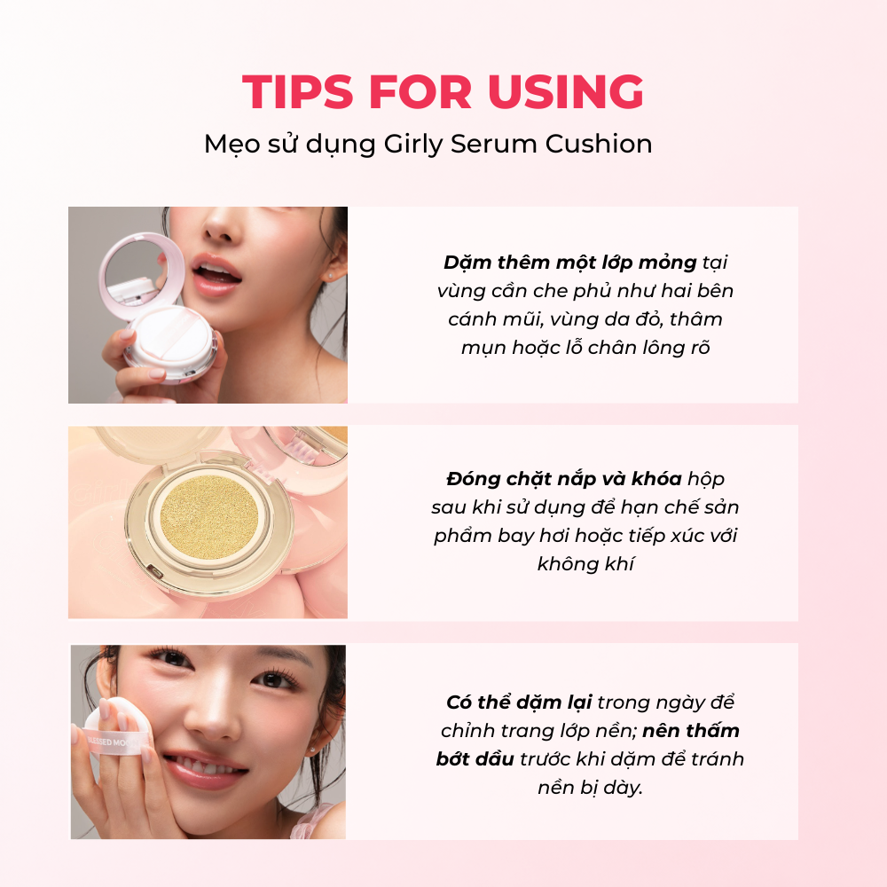 Phấn Nước Chống Nắng Blessed Moon Girly Serum Cushion SPF50+ PA+++ Mỏng Nhẹ, Che Phủ Khuyết Điểm, Căng Bóng Tự Nhiên 15G