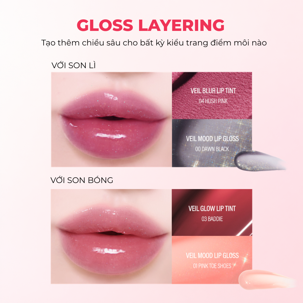 Son Bóng Blessed Moon Veil Mood Lip Gloss Hỗ Trợ Giữ Ẩm Giúp Môi Căng Mọng 3.8g